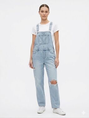 Lucky Brand Light Blue Distressed Denim Overalls